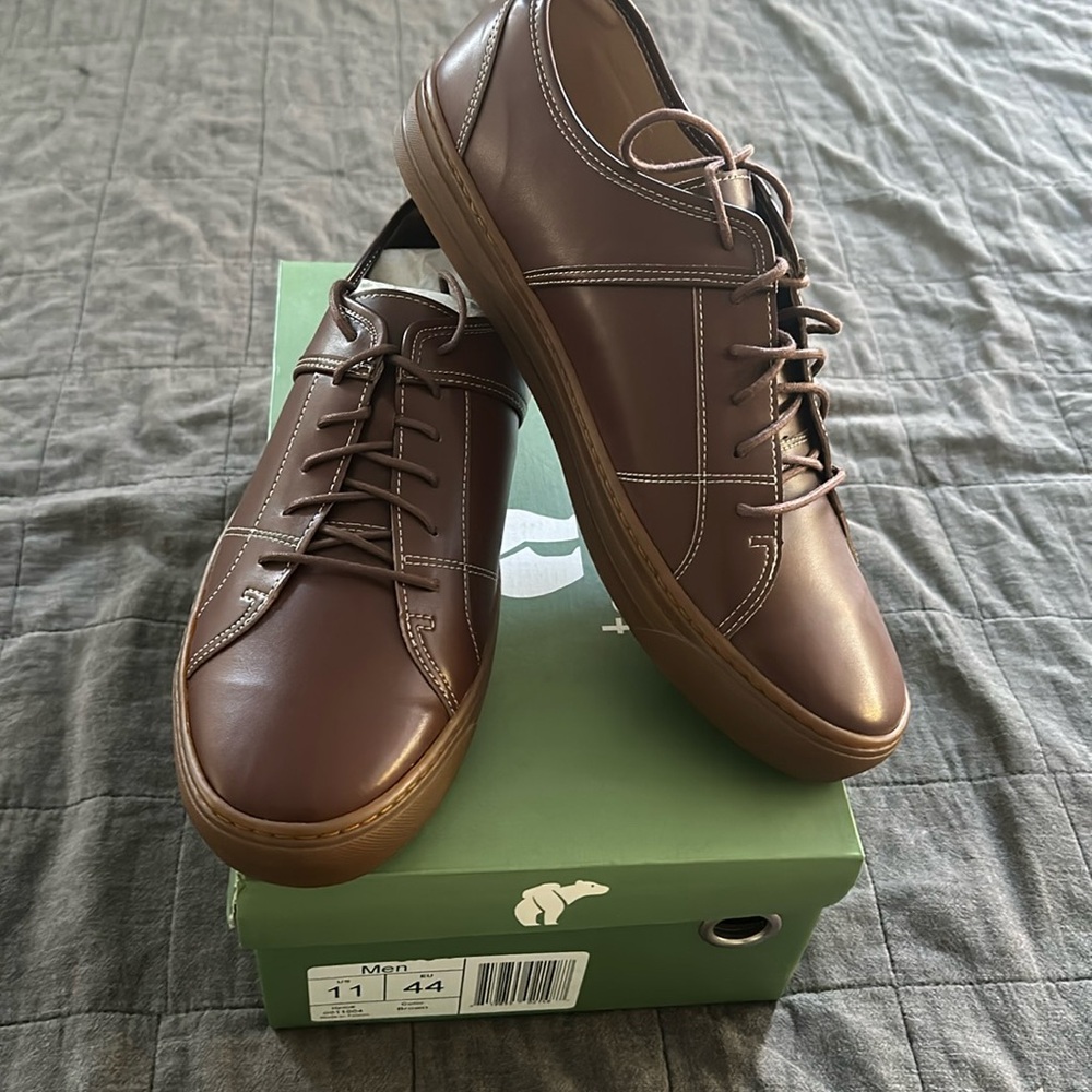 Brand new in box men’s brown vegan leather sneakers from Taste Maker Supply